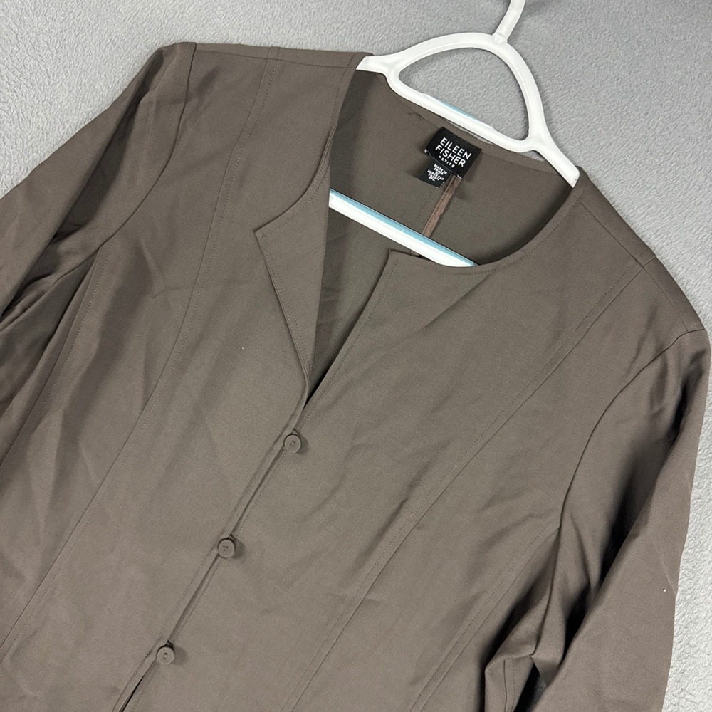 Eileen Fisher Blazer Top Womens PL Brown Wool Blend Collarless Lightweight